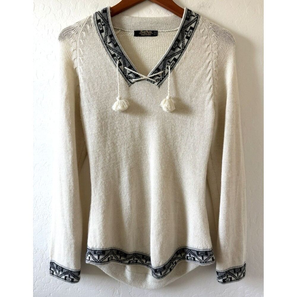 Textil Sulca 100% Baby Alpaca Tunic Sweater Women's SMALL Peruvian White Gray